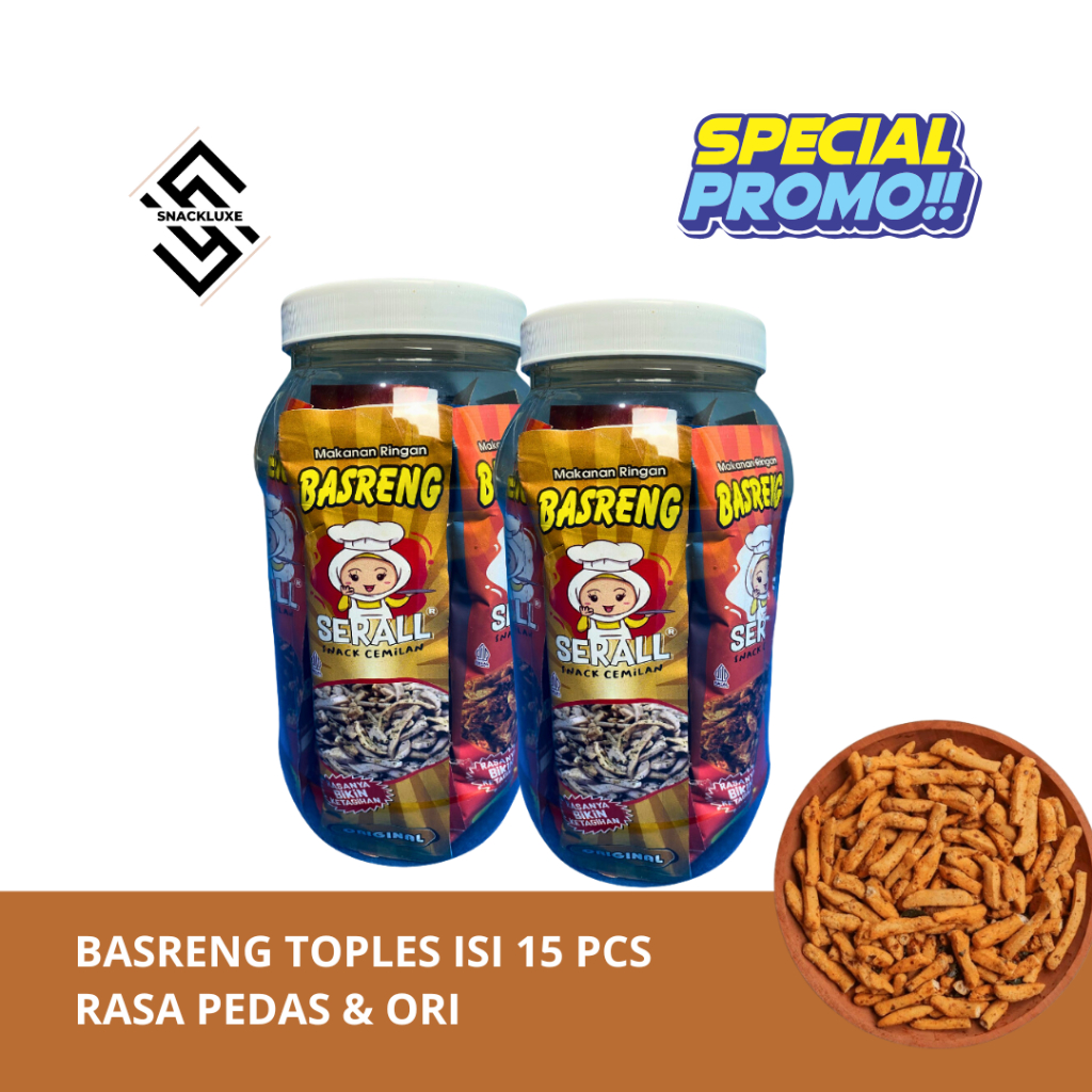 

paket basreng termurah kemasan karakter rasa pedas ori 15 pcs toples