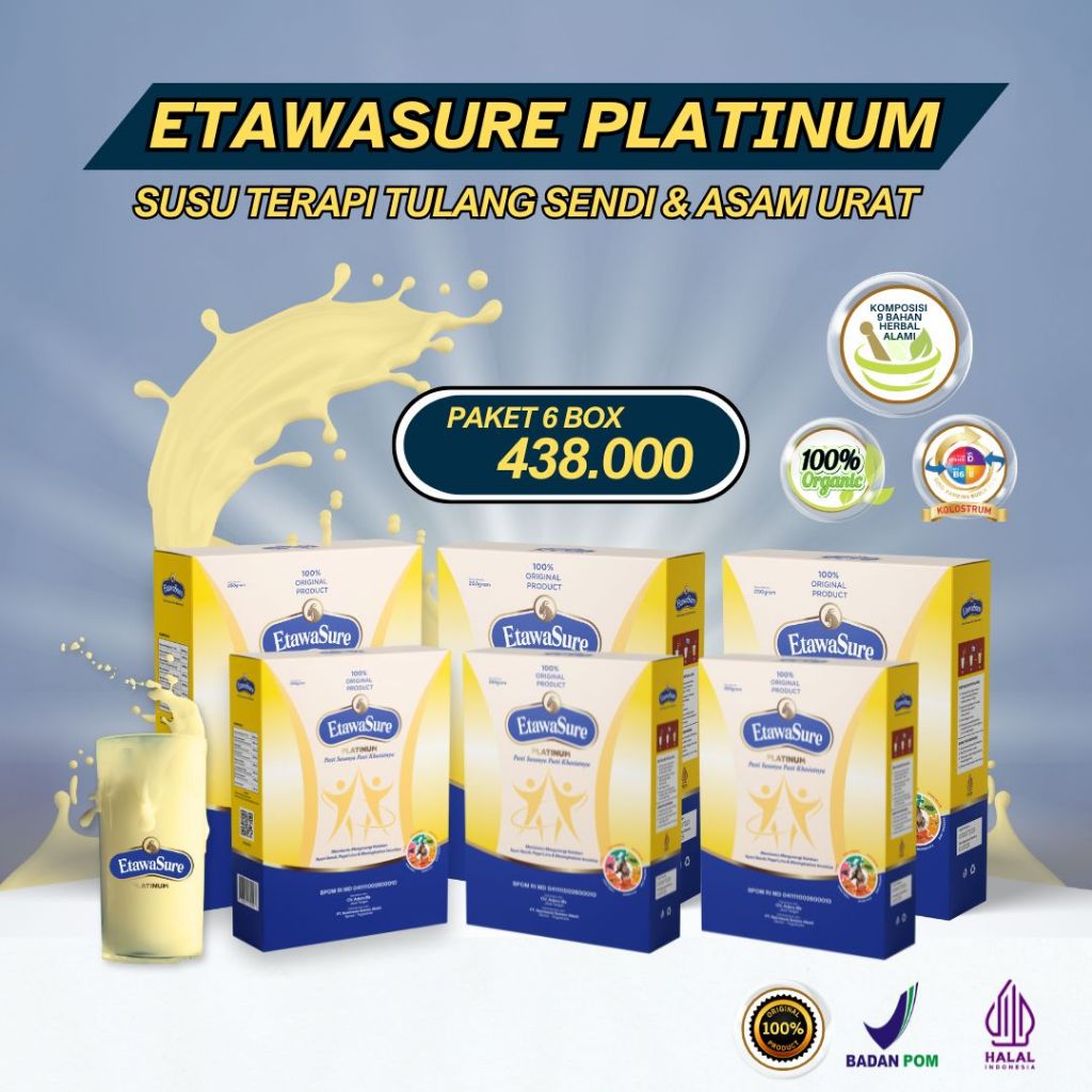 

[Etawasure Platinum] Susu Kambing Etawa Untuk Pegal Linu dan Asam Urat Kemasan 250gram Paket 6 Box