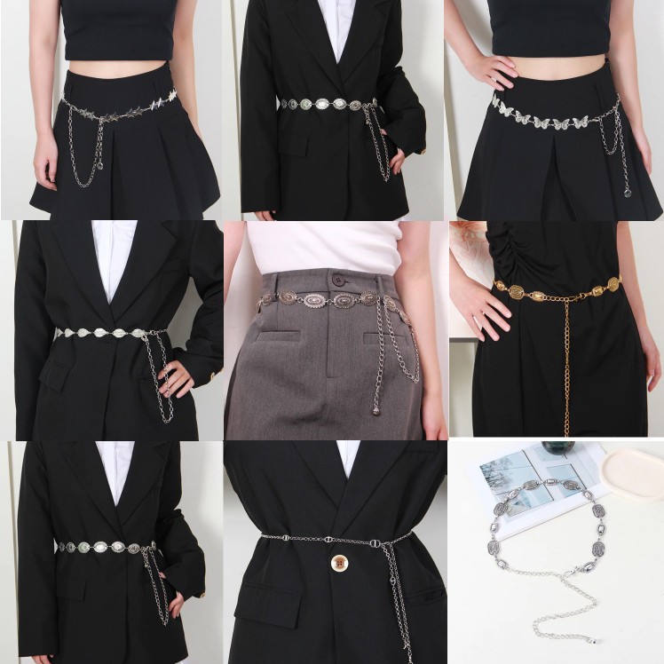 Ikat Pinggang RANTAI MOTIF Leaf Kupu Star Bintang Belt Korea Fashion Wanita Casual Bahan Metal untuk
