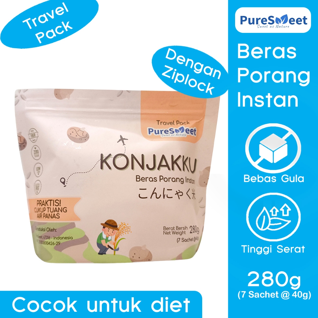

PureSweet Beras Porang Instan Travel Pack isi 280g (7 Sachet @ 40g) - Shirataki Rice - Beras Diet - Rendah Kalori