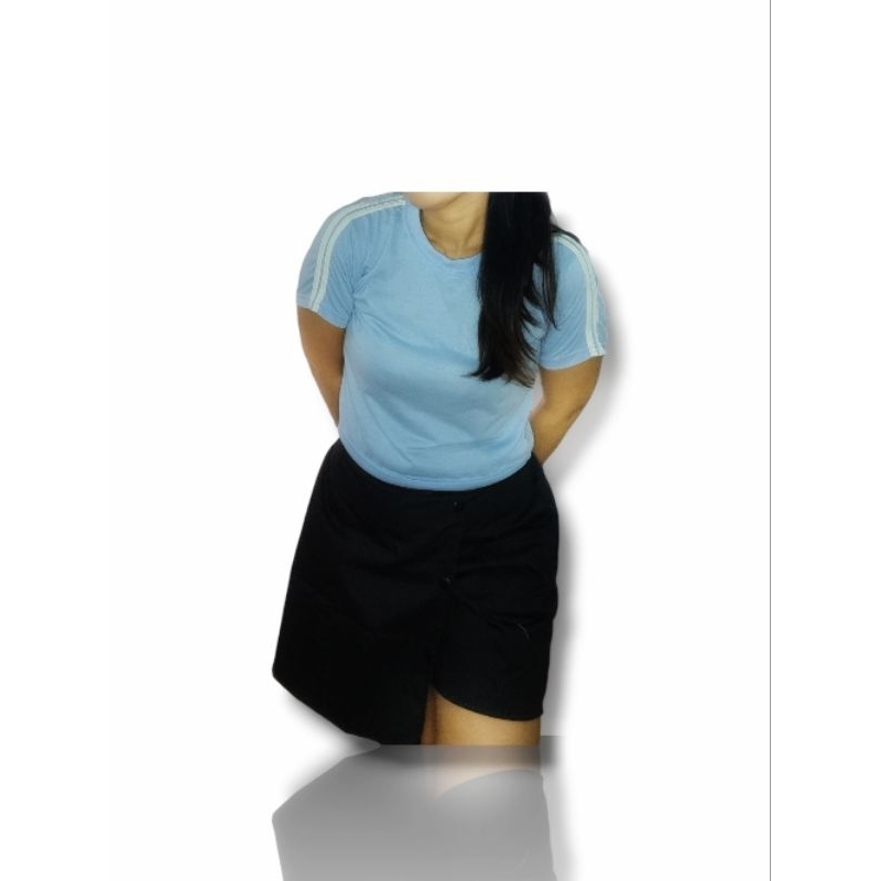 KAOS CROP TOP WANITA BIRU MUDA STRIPE DUA LENGAN PENDEK KOREAN STYLE