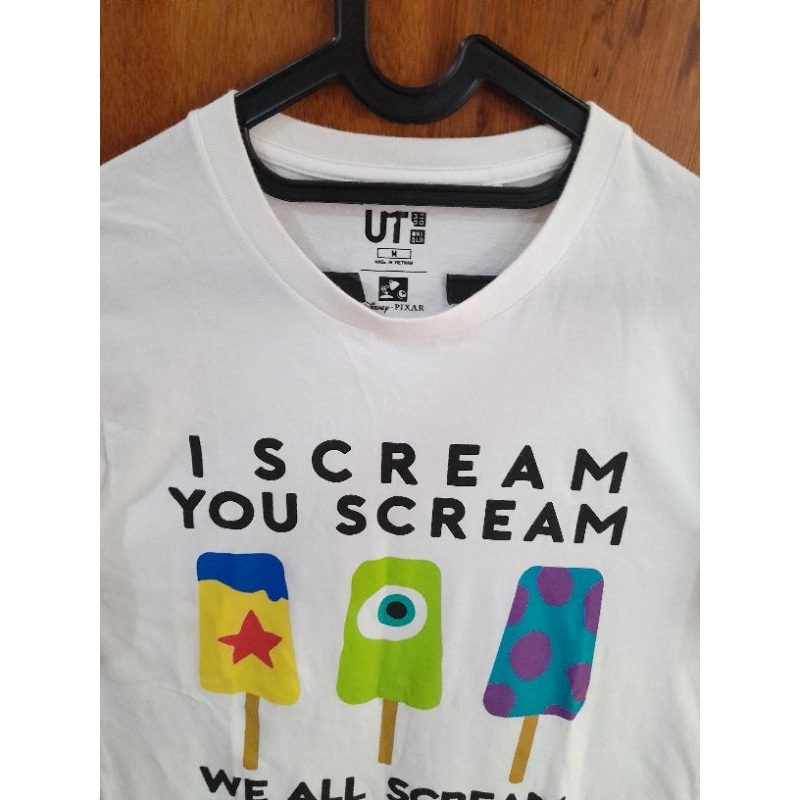 Kaos Tshirt Uniqlo UT x  Disney Pixar I Scream & Peanuts PeaceForAll.  Preloved/Second/vintage