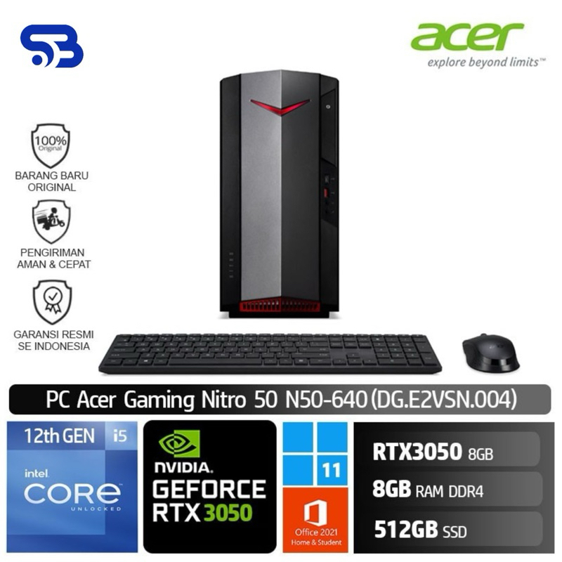 PC Acer Nitro 50 N50 640 i5 12400/8GB/512GB SSD/RTX3050 8GB/W11+OHS