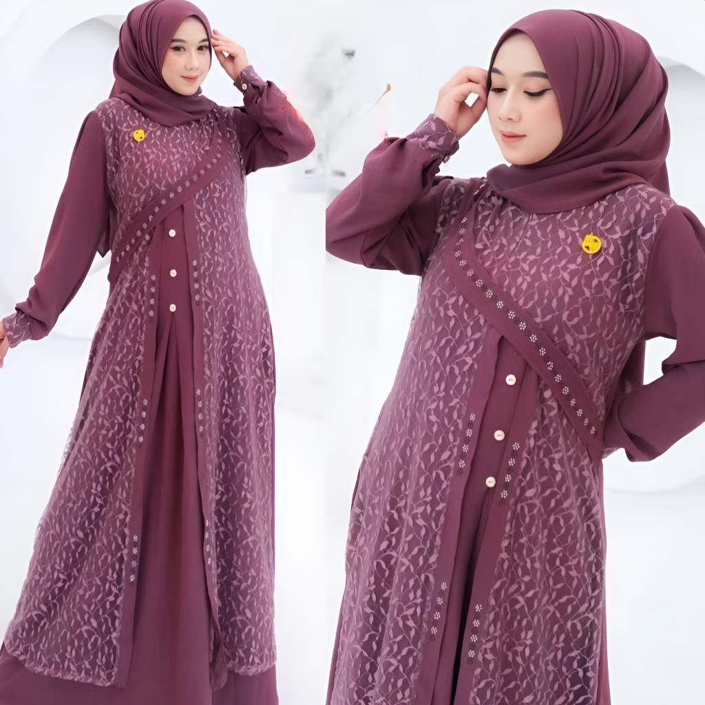 Gamis Free Hijab Pashmina Brukat Pesta Kondangan Wanita Zalfa Dress Lebaran Mewah Elegan Baju Jumbo