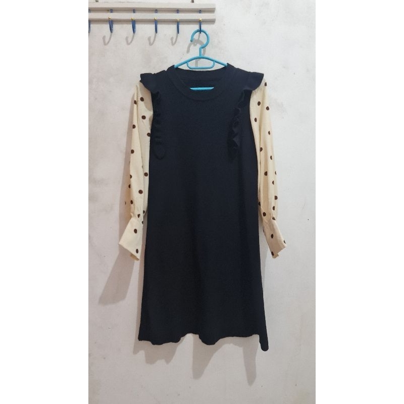 Dress Rajut Dress Kombinasi Mini Dress Hitam Dress Lengan Panjang