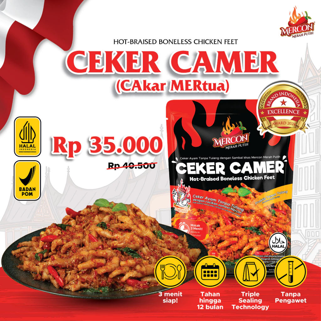 

Ceker CaMer Ceker Mercon Merah Putih 150gr Ceker tanpa tulang pedas