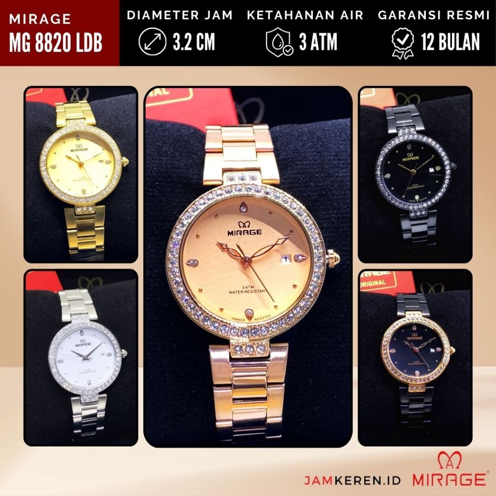 Jam Tangan Wanita - Mirage - Jam Wanita Elegan Mewah -  Mirage 8820 8889 LD Permata Original 100%