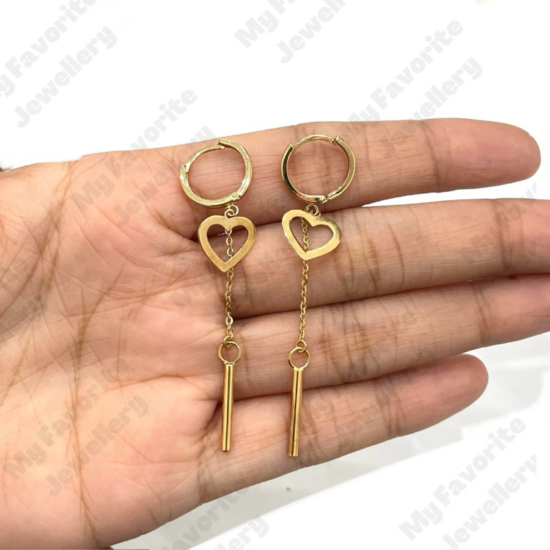 Anting Hoop Variasi Gantung Love Anting Emas Asli Kadar 700