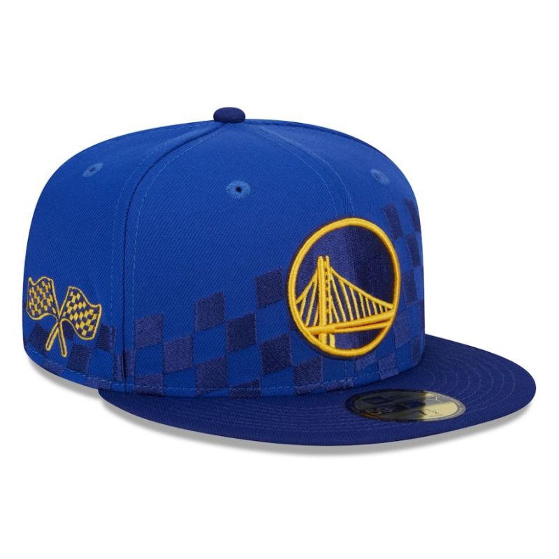 Topi New Era Cap Golden State Warriors Rally Drive 24 Checker 59Fifty Fitted Hat Original