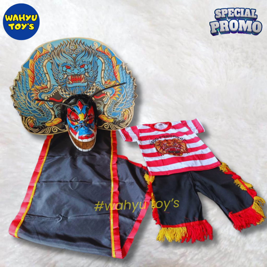 Setelan Kaos Reog + Caplokan Spons Jumbo + Pecut /baju anak motif reog ponorogo murah/Kaos reog anak
