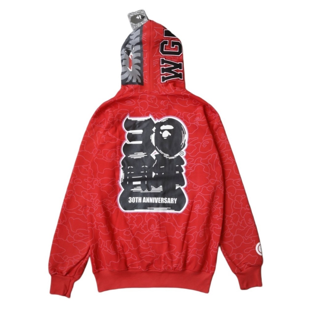 JAKET HOODIE FULL ZIPPER SWEATER BAPE A BATHING APE 30th ANNIVERSARY LINE CAMO SHARK RED