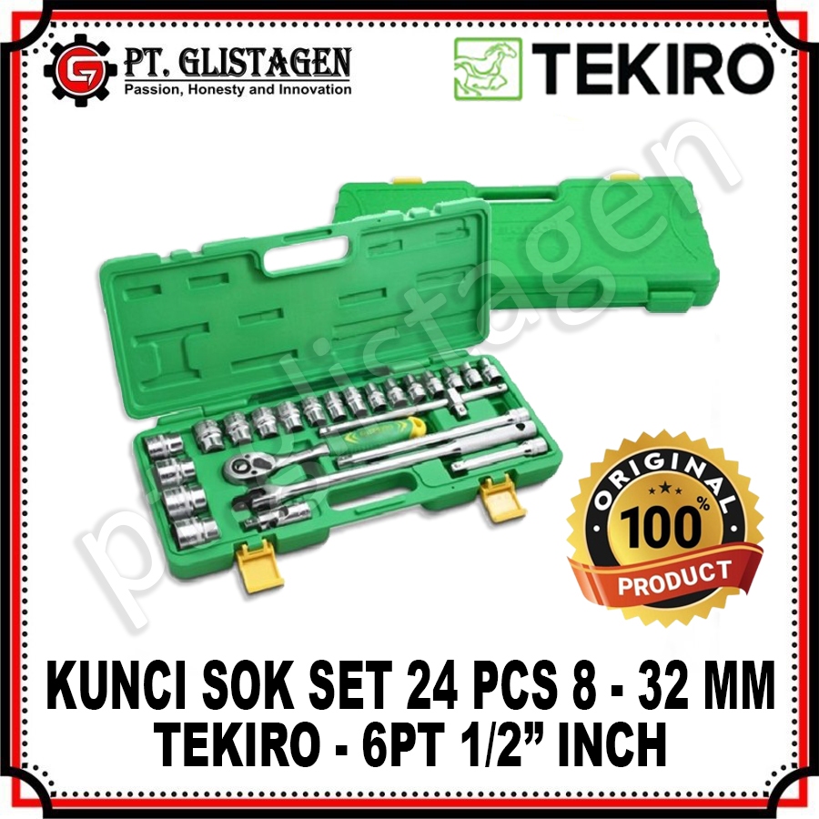 TEKIRO Kunci Sok SET 24 PCS 8 - 32 MM Box Plastik 6 PT 1/2" Inch TEKIRO ORIGINAL