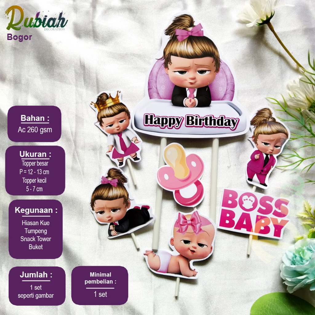 Cake Topper Karakter Boss Baby Girl Hiasan Kue Ulang Tahun Tumpeng Buket Snack Tower Bayi perempuan