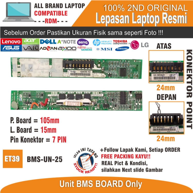 ET39 BMS-UN-4 BMS BOARD BATERAI MANAGEMENT SYSTEM ALL BRAND LAPTOP COMPATIBLE
