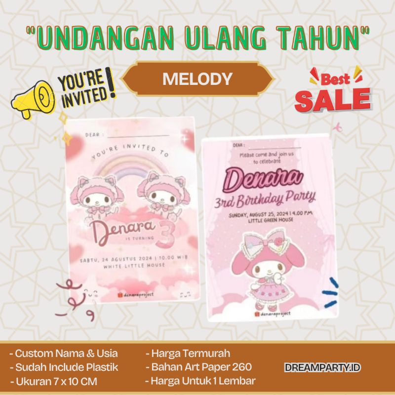 Undangan Ulang Tahun - My Melody Sanrio - Birthday Invitation Card My Melody Sanrio