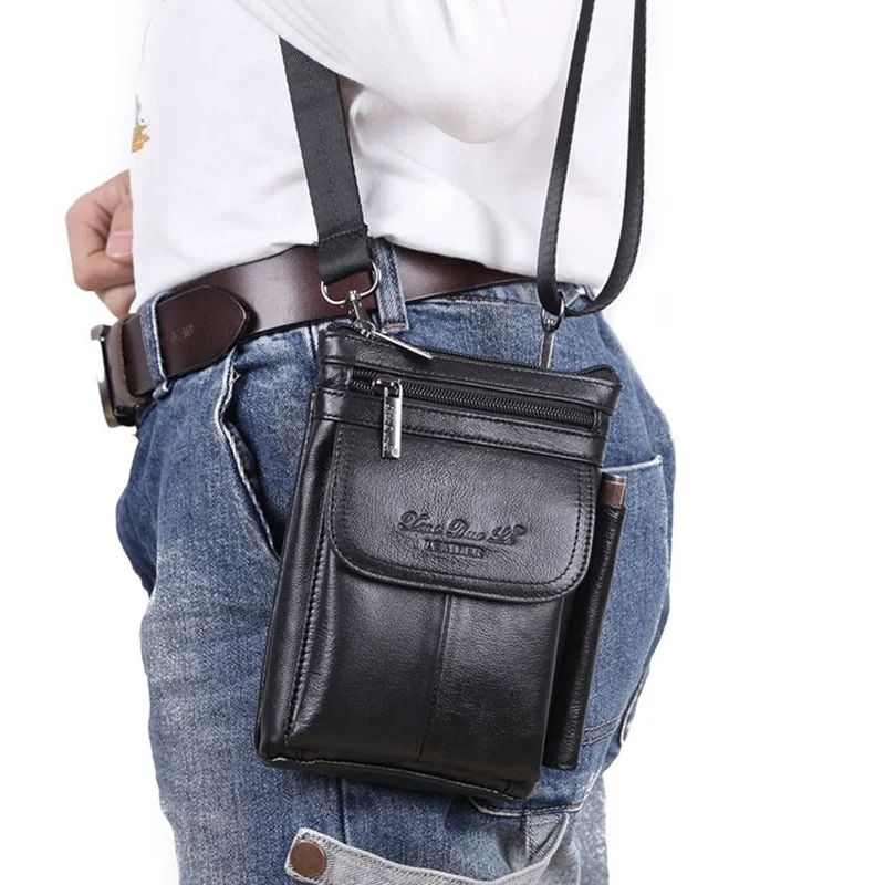 Tas selempang pria kulit asli premium, tas hp, tas santai kulit sapi #7049