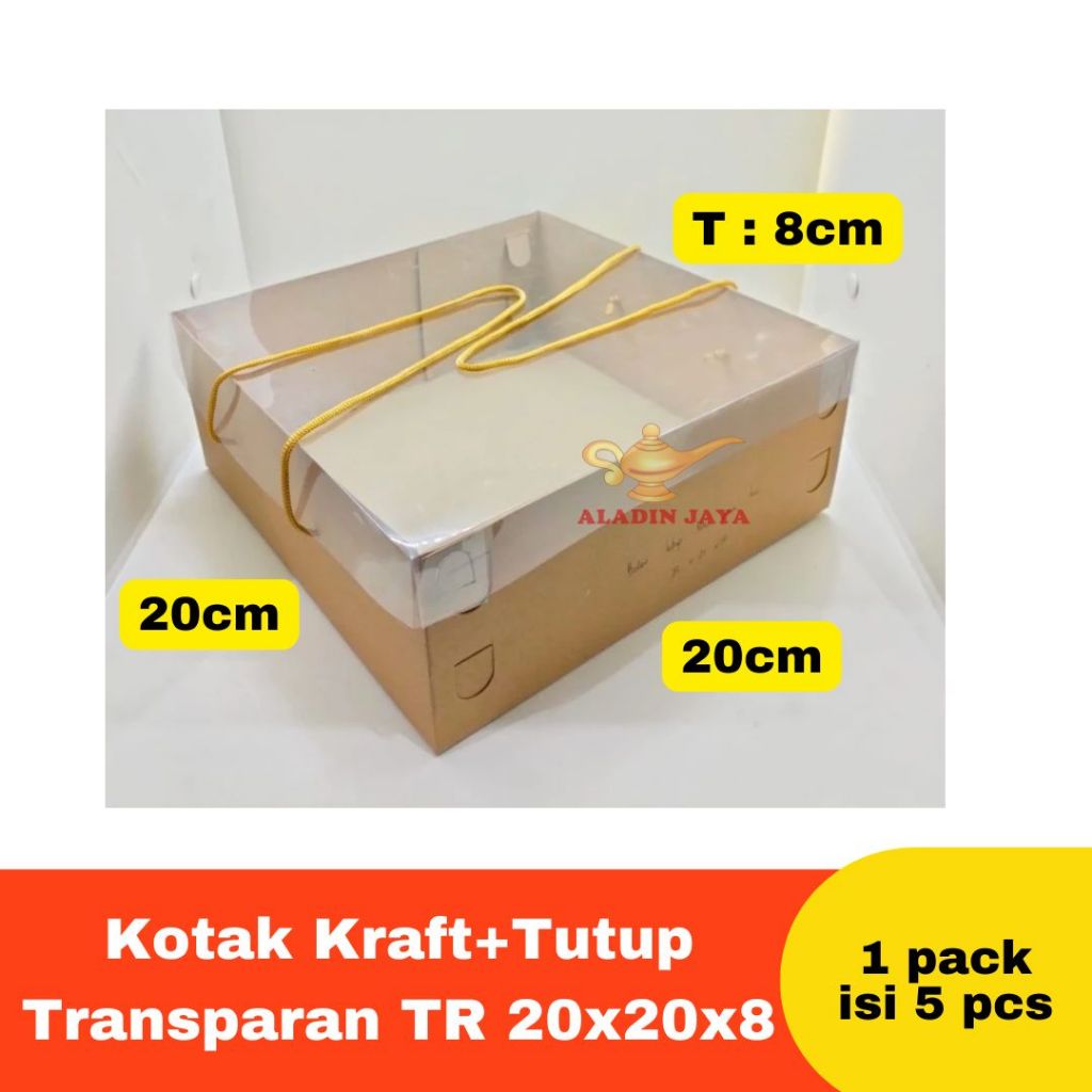 

Kotak Kraft+Tutup Transparan TR 20x20x8 | 25x25x8cm isi 5pcs