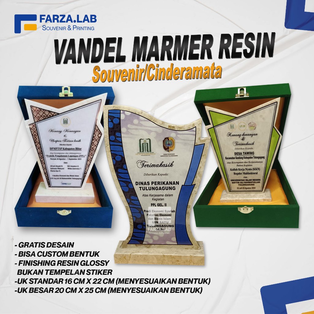 Vandel Marmer Resin, Plakat Marmer, Cinderamata, Hadiah Wisuda,Vandel Custom, Box Bludru