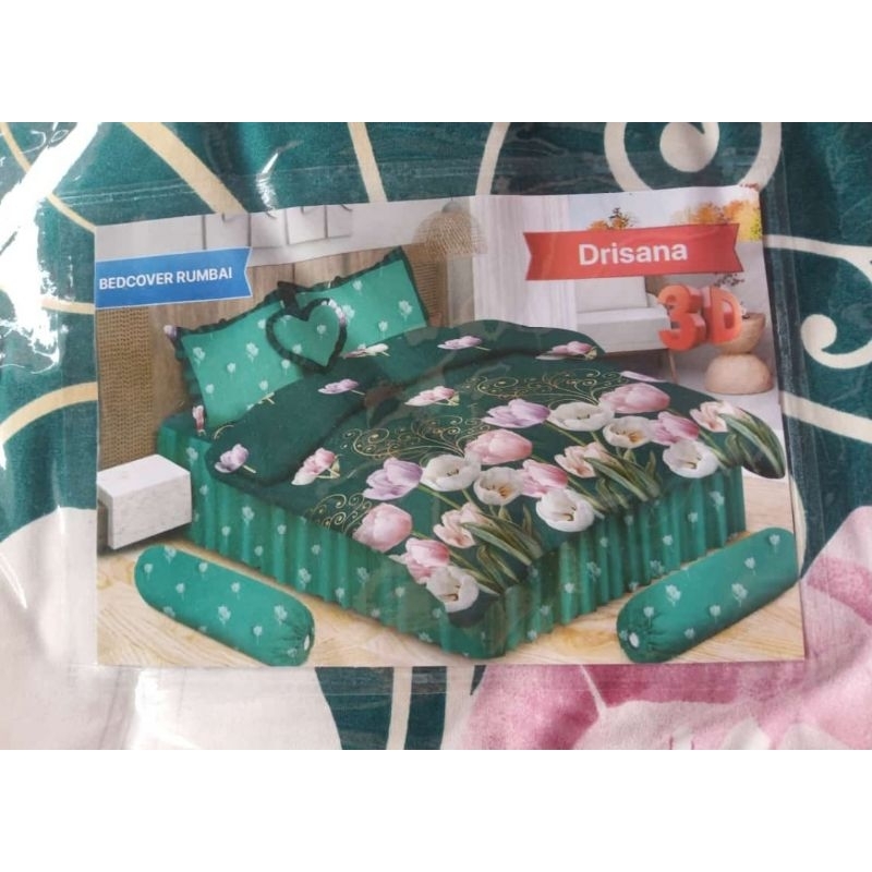 Bed Cover Set Sprei Bonita 3D Rumbai / Rimple Ukuran 180x200cm / 6 Kaki / King Size Motif Bunga BATA