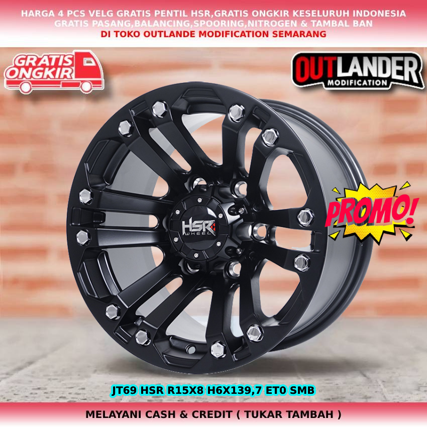 Velg offroad ring 15 isuzu panther strada triton dmax hilux double hsr jt69 r15 pcd 6x139,7 black