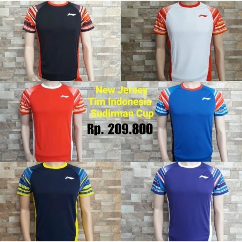 Baju Kaos Bulutangkis Olahraga Badminton Lining Li Ning Jersey Tim Indonesia Sudirman Cup Original
