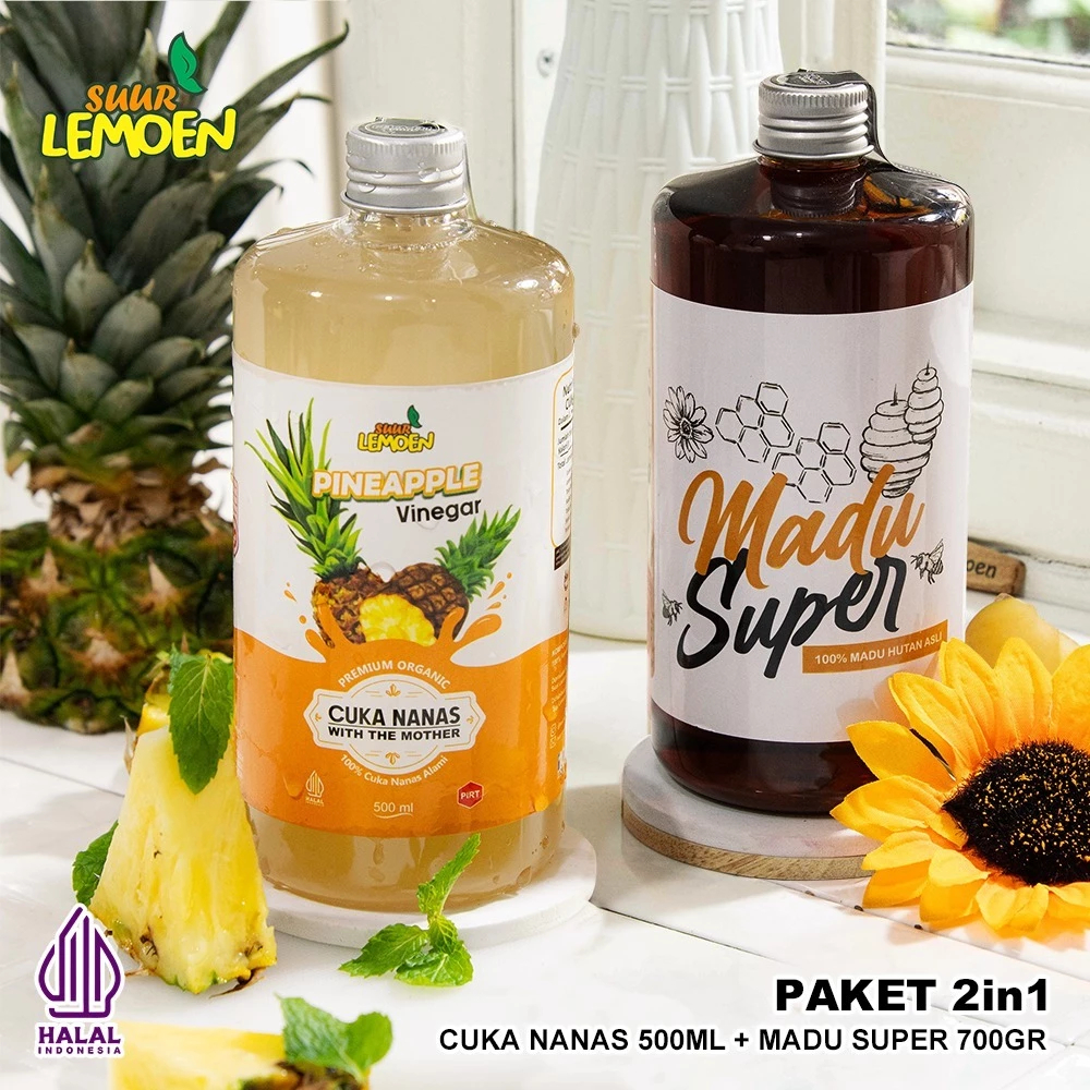 

SUUR LEMOEN - Paket Hemat Cuka Nanas 500ml dan Madu 700gr