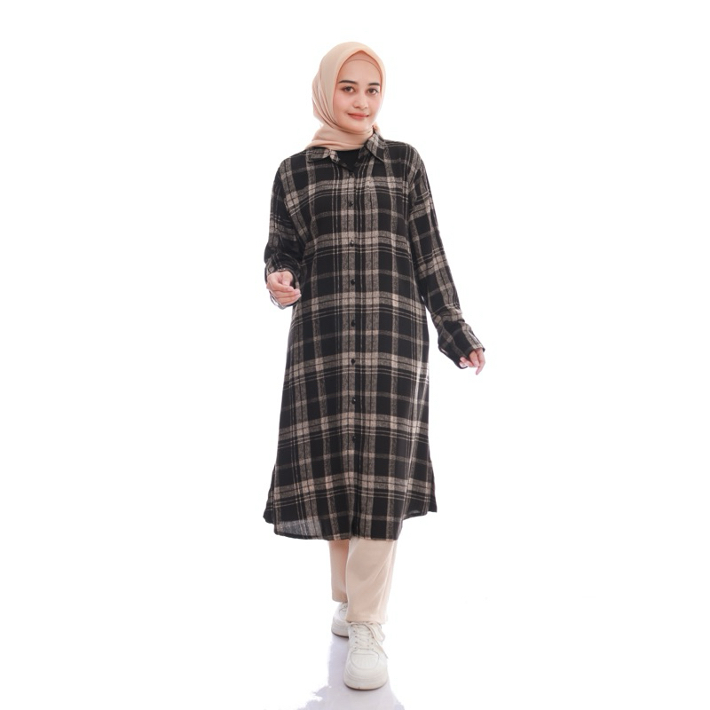 Tunik Jumbo Oversize Motif Kotak-Kotak Atasan Long Tunik Kotak-Kotak | Long Tunik Motif Kotak -Kotak