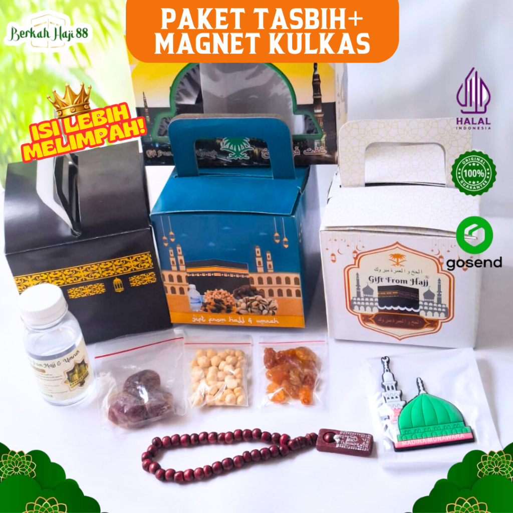 

Hampers Oleh Oleh Umroh Paket Haji Souvenir Air Zamzam Original Magnet Kulkas Tasbih kayu 33 butir