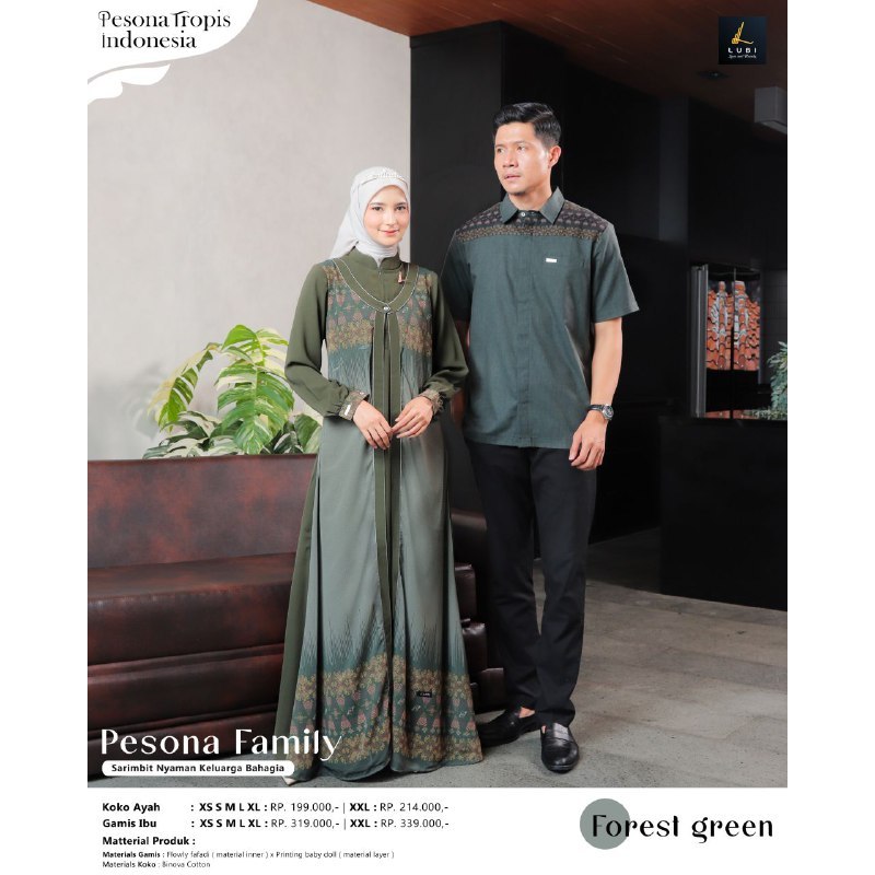 COUPLE PESONA FOREST GREEN BY LUBI FASHION - BAJU BUSANA MUSLIM GAMIS DRESS PASANGAN DEWASA SARIMBIT