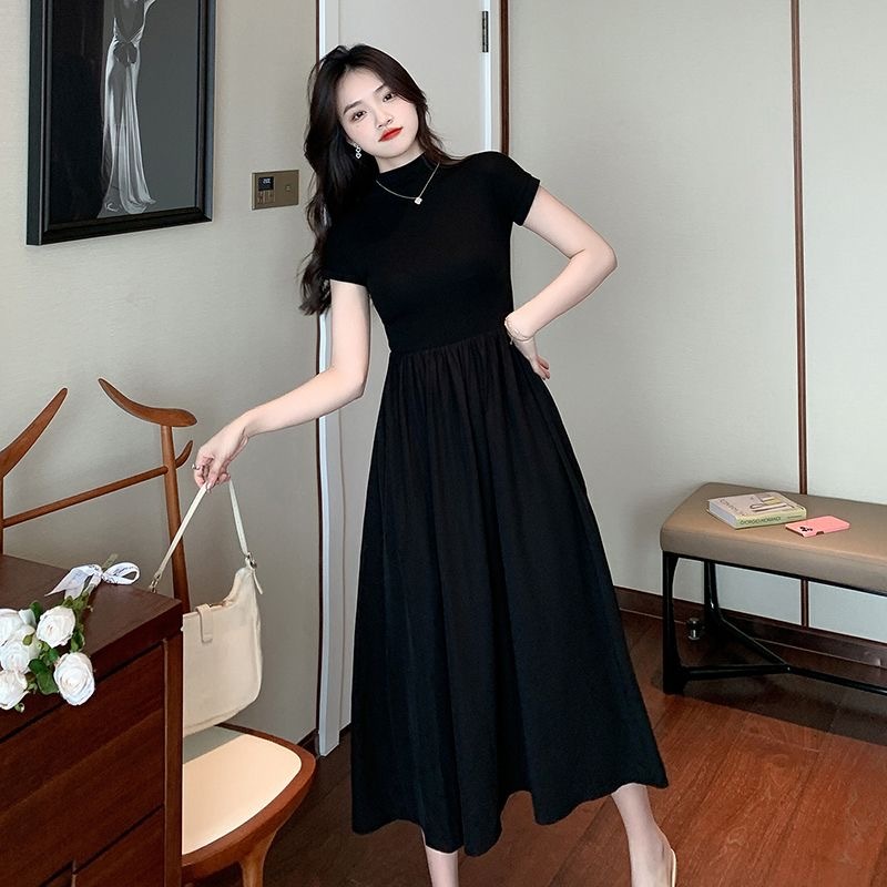 Hanji Dress | Dress Wanita Terbaru Gaun Hitam Gaun Ramping Lengan Pendek Perancis Rok A-line Panjang
