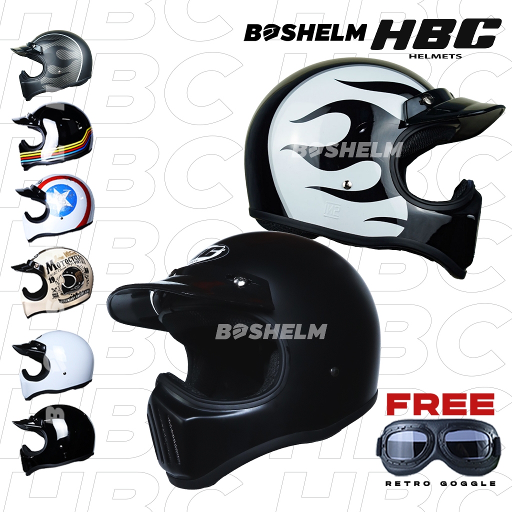 BOSHELM Helm Cakil HBC HITAM DOFF Helm Retro Full Face SNI