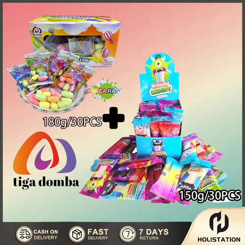 

1 box 30 Pcs-Crispy Marshmallow-Aneka Rasa Buah Mini Snack Makanan+150g 30PCS Marshmallow Gummy-Aneka Rasa Buah
