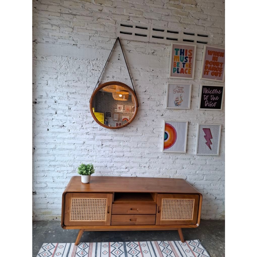 Ayoyoo Teak Round Mirror - Cermin Gantung Kayu Jati