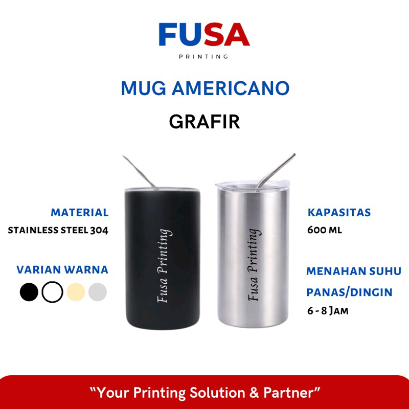 FUSA Printing Mug Custom Americano Grafir Nama Logo Promosi Souvenir Tumbler Minum Stainless