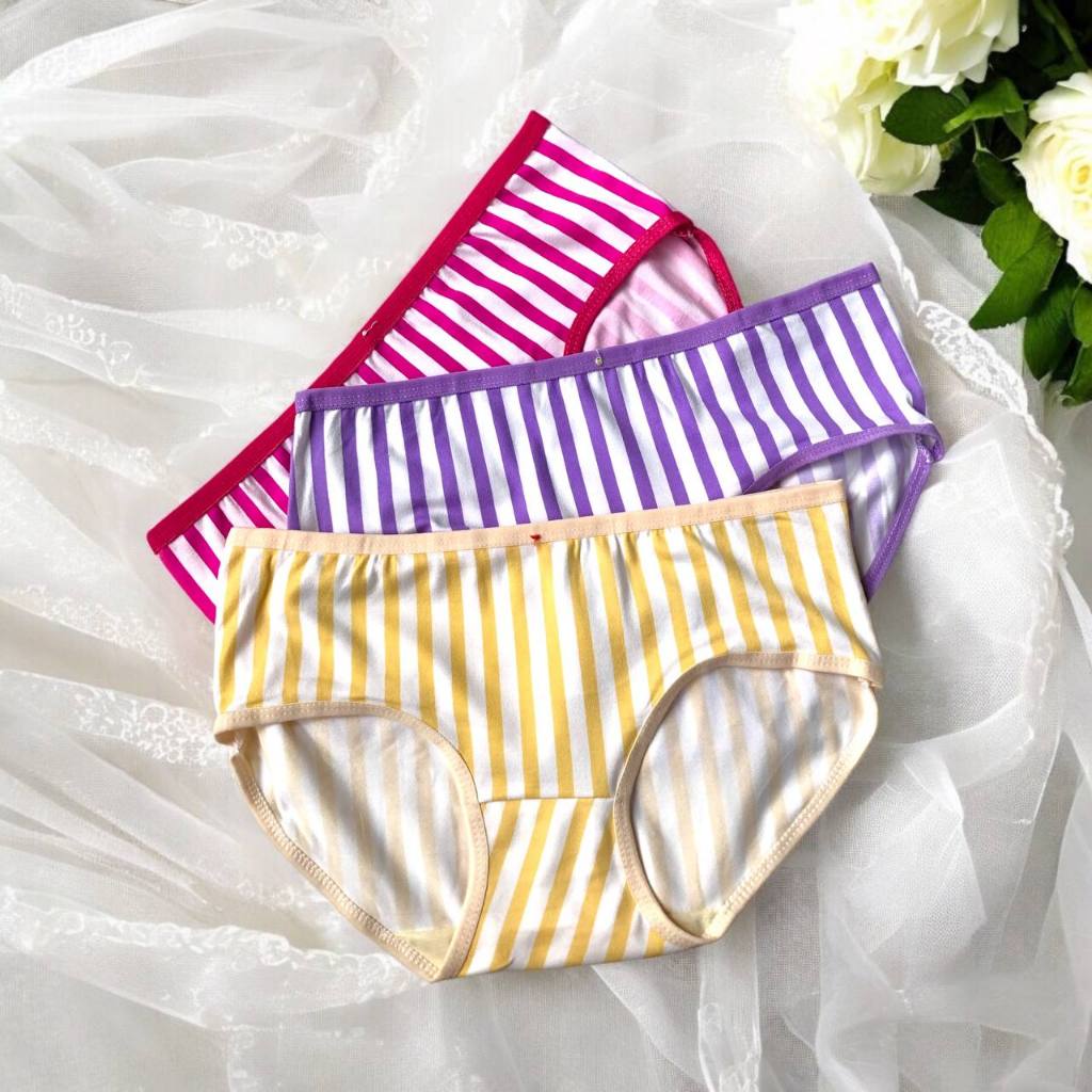 ASK Celana Dalam Wanita CD Wanita Bahan Katun Motif Salur Besar | Celana Dalam Remaja Motif Underwea
