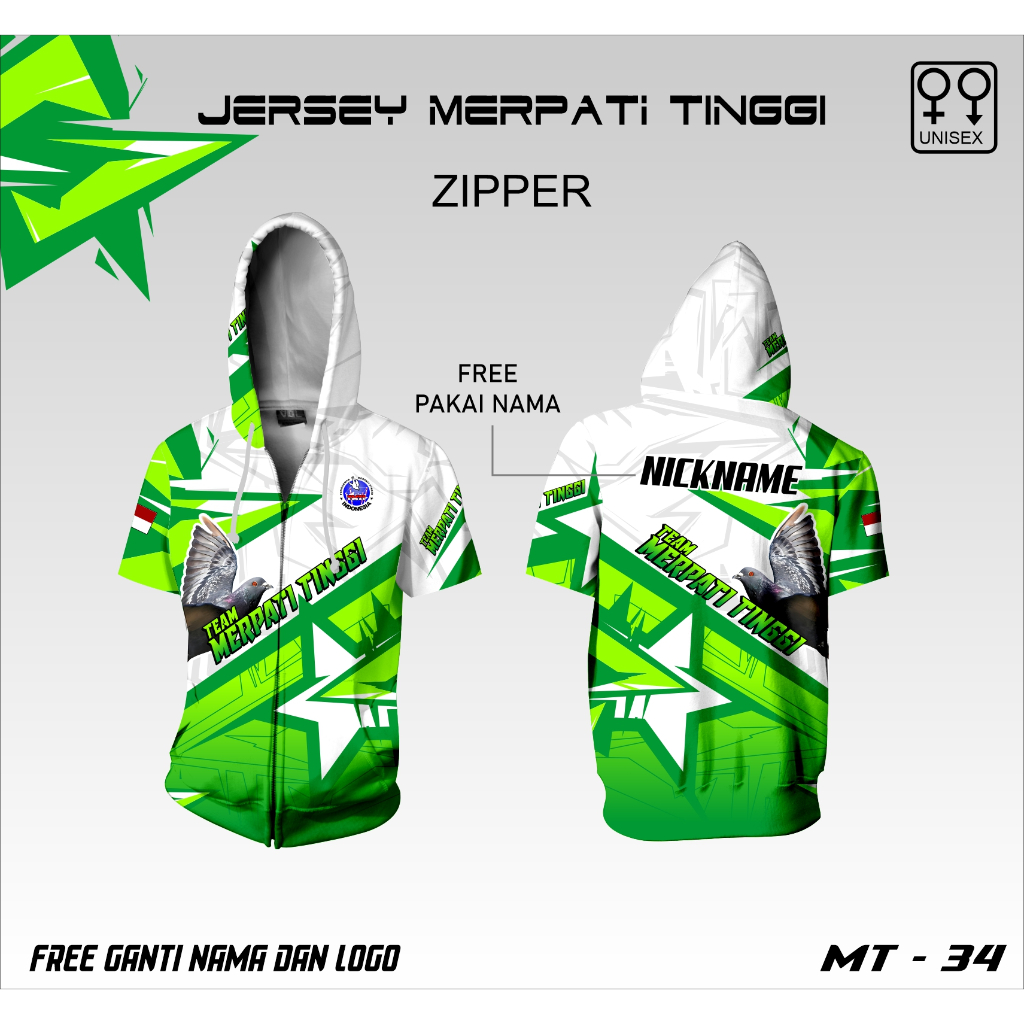 Jersey hoodie zipper merpati baju merpati tinggi free custom lengan pendek