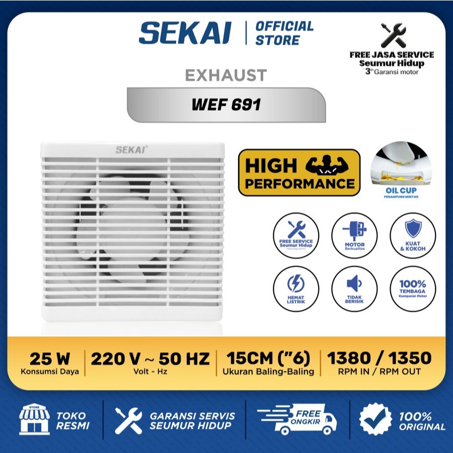 SEKAI Exhaust Fan / Kipas Hexos Dinding 6 Inch - WEF 691 WEF691