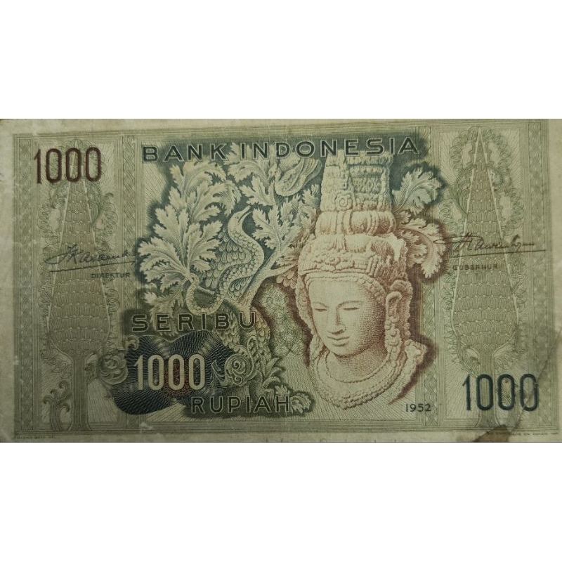 #Termurah Banget Uang Kuno Indonesia Budaya 1000 rupiah 1952 stampel Ori Kondisi Kertas renyah AXF a