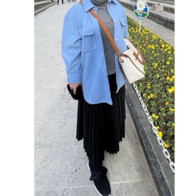 PRELOVED H&M AUTHENTIC Blue Suede Coat Jaket Size M