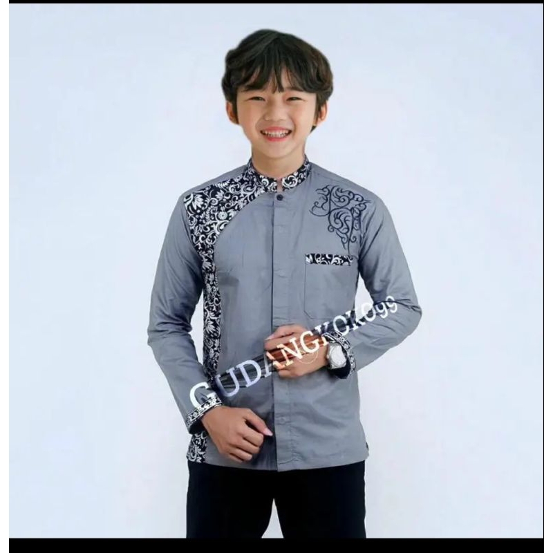 Baju koko anak remaja laki-laki terbaru koko anak Katun Hitam Muslim Panjang