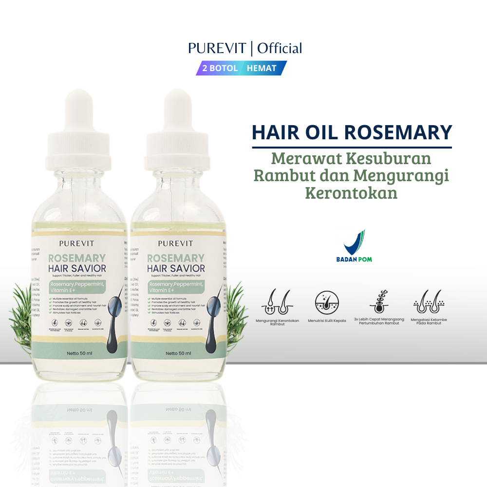 2 PCS PUREVIT Rosemary Peppermint Hair Growth Oil | Pertumbuhan Rambut Rusak | Hair Care Rosemary Pe