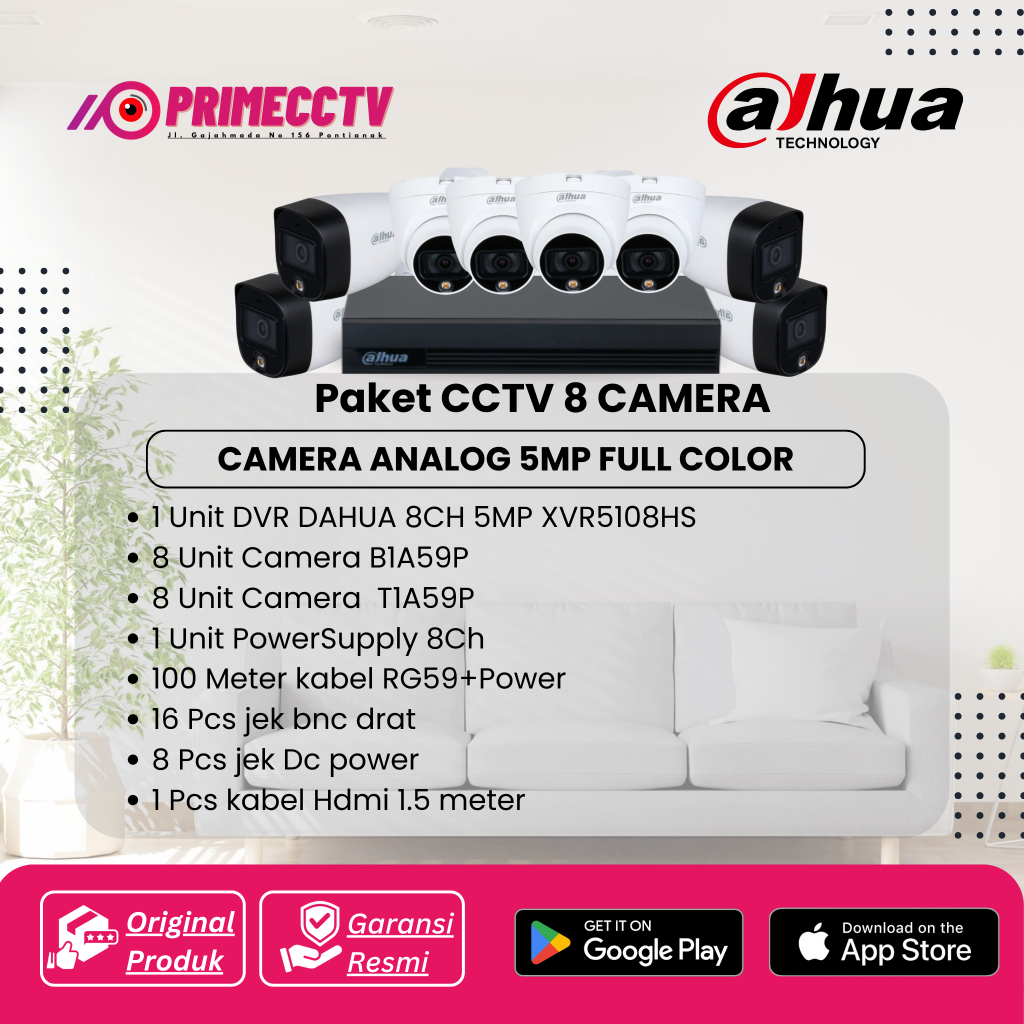 Paket cctv Dahua 8 Camera Full Color 5MP