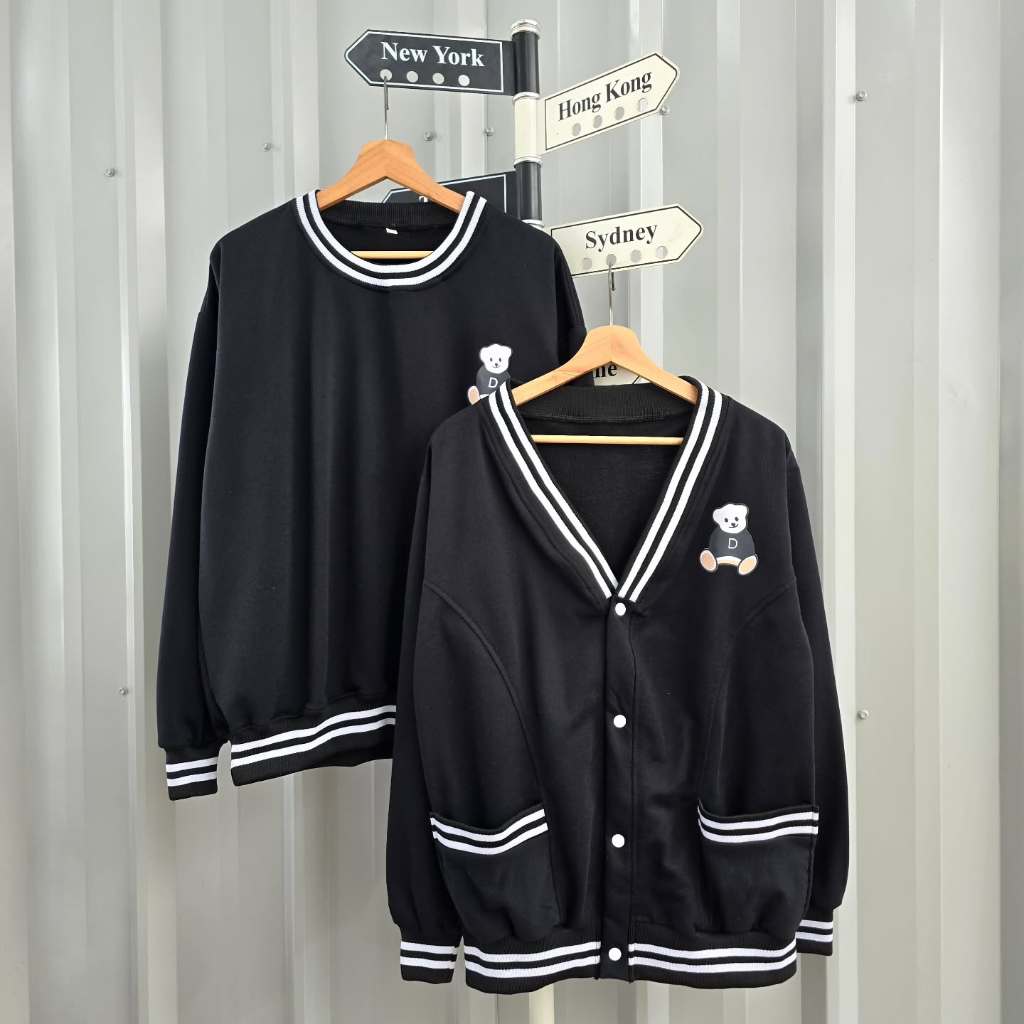 ( isi 2 ) jaket sweater cardigan pria wanita couple BEAR D / jaket couple pasangan sahabat terbaru