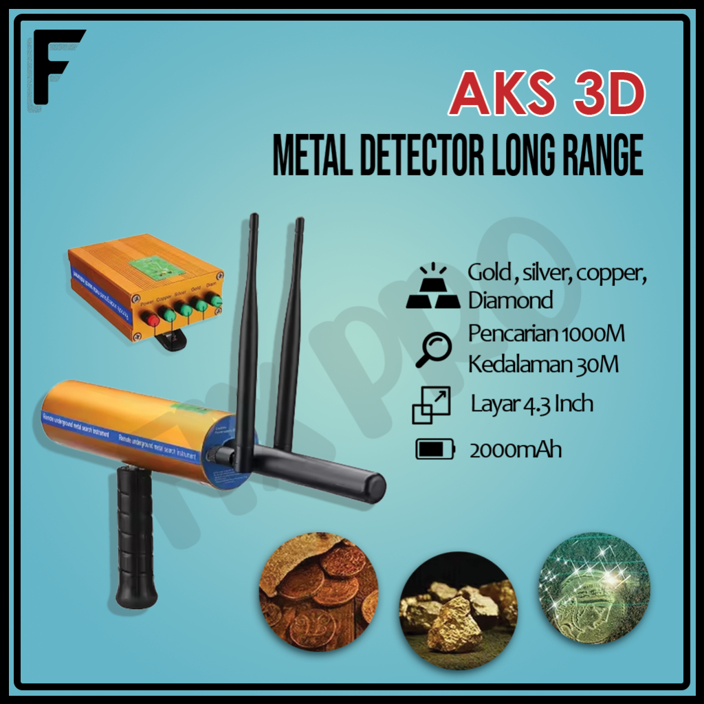 Detektor Logam Jarak Jauh AKS 3D - Pendeteksi Emas, Berlian, dan Perak