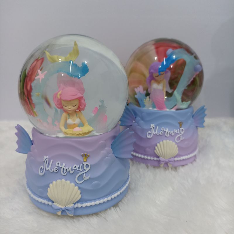 SNOWBALL / PAJANGNGAN BOLA KACA MUSIK BOX SIZE M LAMPU + MUSIK CASTLE MERMAID