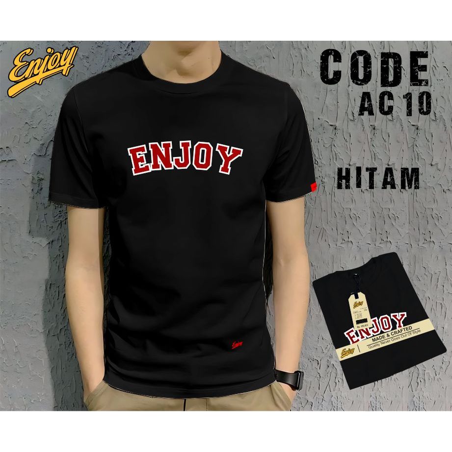 AC10 Kaos Putih Enjoy  kaos pria original cotton 24s kaos distro pria baju distro pria baju simple k
