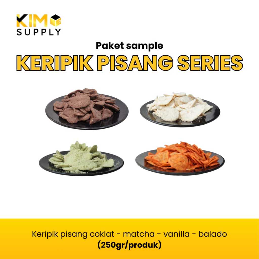 

[NEW!] PAKET SAMPLE KERIPIK PISANG 250GR (varian rasa coklat, matcha, vanilla, balado) snack kekinian