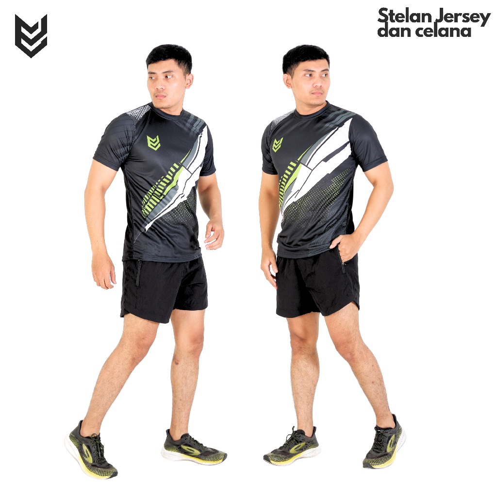 Setelan Jersey dan Celana Olahraga Lari Gym Futsal Sepak Bola – Bahan Dryfit & Parasut, Desain Print