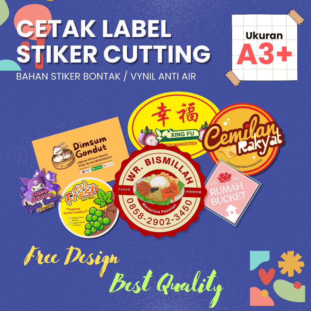 

Cetak Stiker / Label Custom Bentuk (Label Kemasan Produk Label Makanan Toples Kemasan Botol Minuman)