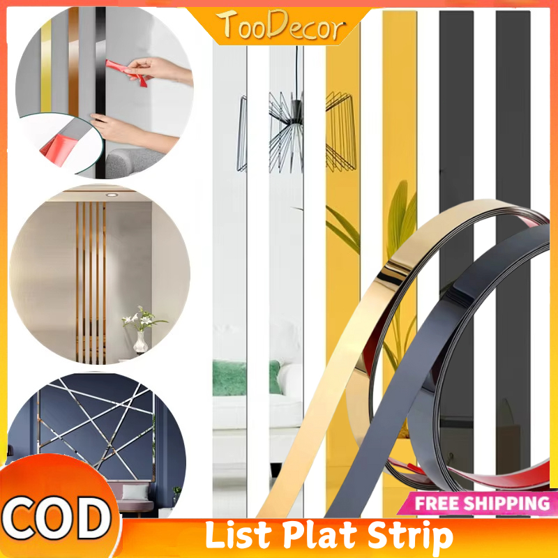 3M List Plat Strip Mirror Stiker Dekorasi Lantai Keramik List Plat Strip Mirror Gold/Dekorasi